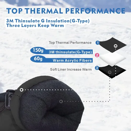 Miniatura 4 de BQA Guantes de esquí para niños, impermeables, para invierno, clima frío, snowboard, nieve, guantes cálidos para niños y niñas