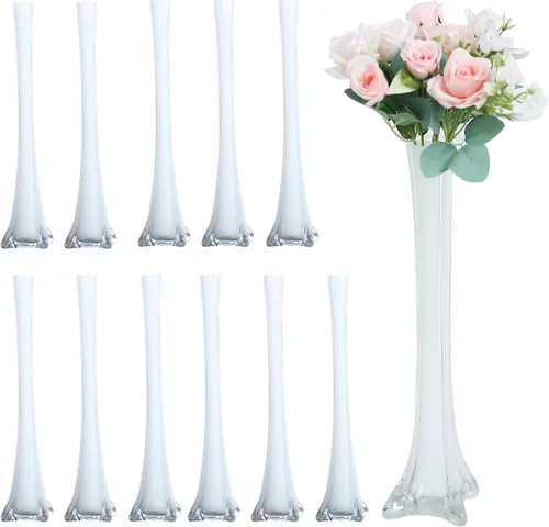Miniatura 7 de Paquete de 12 jarrones de la Torre Eiffel para decoración de flores, bodas, decoración (12 pulgadas, transparente)
