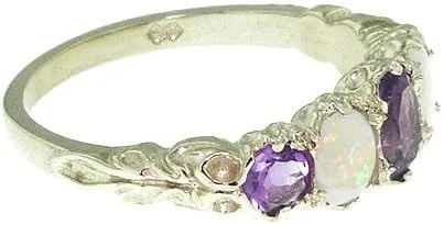 Miniatura 2 de Anillo de plata de ley 925 auténtica amatista y ópalo para mujer