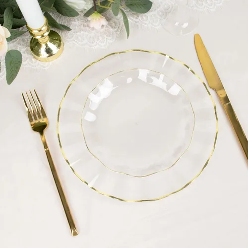 Miniatura 191 de Tableclothsfactory Paquete de 10 platos redondos de plástico negro de 6 pulgadas para ensalada de postre, platos desechables con borde ondulado