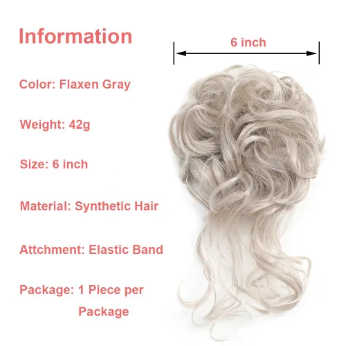 Miniatura 3 de KETHBE Moño desordenado, extensión de moño despeinado, extensión de moños, banda elástica para el cabello, moño rizado para mujeres (gris lino)