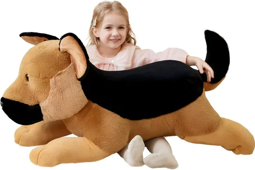 IKASA Juguete de peluche de perro pastor alemán gigante, juguetes suaves grandes y grandes, 30 pulgadas, lindo peluche mullido de gran tamaño,