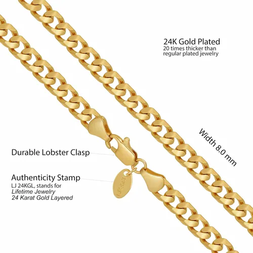 Miniatura 4 de LIFETIME JEWELRY Collares de cadena de eslabones cubanos de 0.315 in para mujeres y hombres, chapados en oro de 24 quilates
