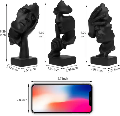 Miniatura 5 de 3 piezas de estatua de pensador, Silence is Gold - Figura de arte abstracto, no escuchar, no ver, no hablar, esculturas modernas de resina