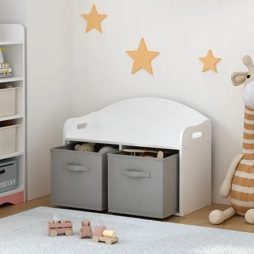 Miniatura 6 de Timy Organizador de almacenamiento de juguetes de madera para niños, con cajones de tela plegables, gabinete de almacenamiento de juguetes