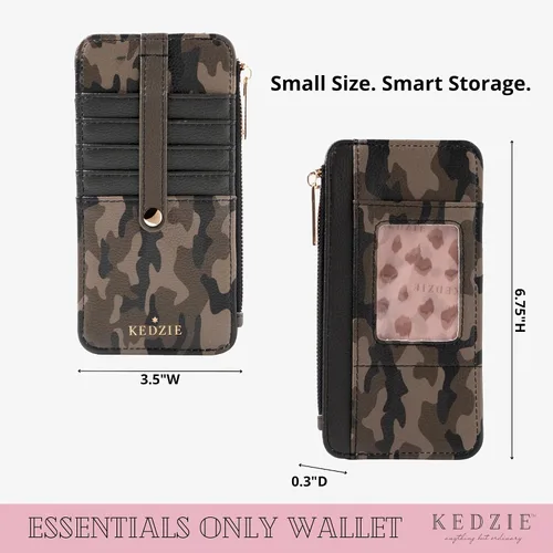 Miniatura 5 de KEDZIE Essentials Only - Cartera con cremallera para mujer, de piel vegana, pequeña tarjetero con ventana exterior para identificación, Glamoflauge
