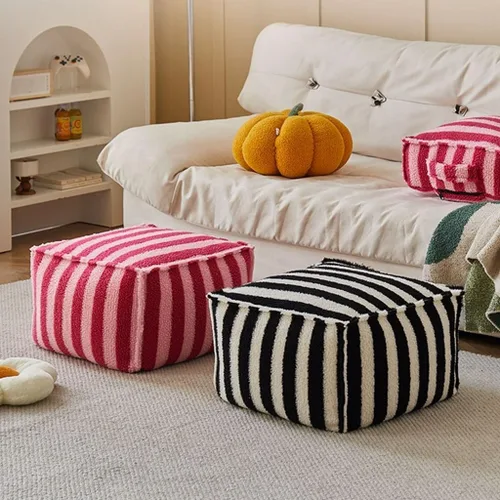 Miniatura 2 de EYPKPL Cómodo sofá perezoso cuadrado a rayas, suave sofá perezoso, taburete bajo, respaldo para dormitorio, hogar, puf, tatami con relleno, sofá