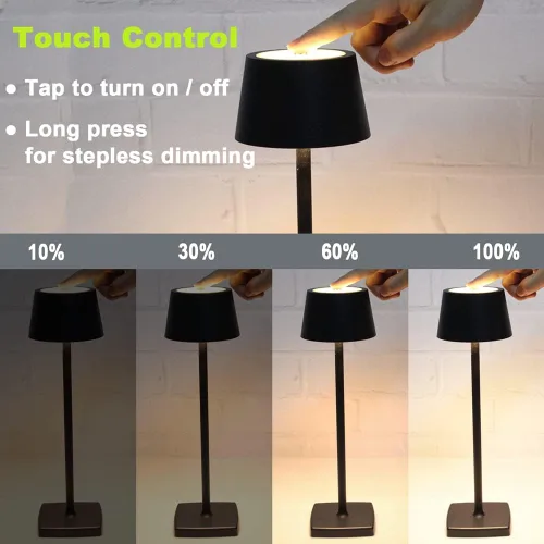 Miniatura 2 de Paquete de 2 lámparas de mesa LED inalámbricas recargables, lámpara de escritorio alimentada por batería de 5200 mAh, luz de metal portátil USB