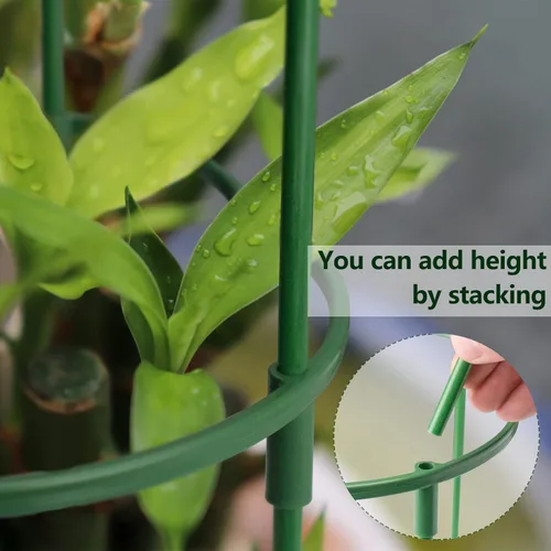 Miniatura 5 de Paquete de 12 estacas de soporte para plantas semicirculares, soporte apilable de 3 niveles para flores de jardín, estacas para plantas