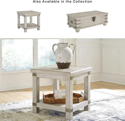 Miniatura 10 de Signature Design by Ashley Carynhurst Farmhouse - Mesa auxiliar rectangular con estante inferior, 2 tomas eléctricas y 2 puertos USB, madera, 24
