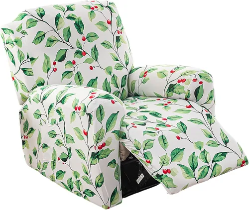Miniatura 11 de NILUOH Funda para sillón reclinable, 4 piezas, elástica, estampada, con bolsillo lateral, funda para sofá reclinable, antideslizante, ajustable, 16