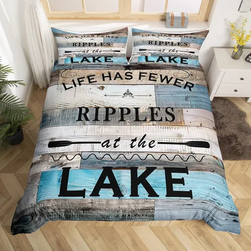 Miniatura 4 de Funda de edredón con temática de lago, tamaño Queen, funda de edredón rústica con 2 fundas de almohada para adolescentes y adultos, juego de ropa