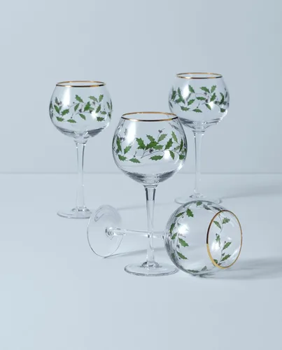 Miniatura 5 de Lenox Vasos altos con diseño navideño, copas para vino, Set de 4, 16 onzas, Transparente