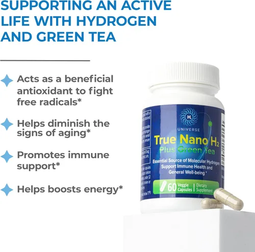 Miniatura 4 de True Nano H2 con té verde de H2 Universe Hidrógeno molecular con nanoburbujas de hidrógeno activo, aumenta la energía, potente antioxidante 60