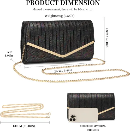 Miniatura 5 de FZOWVIR Bolso de noche para mujer, bolso de boda brillante para fiesta, baile de graduación, bolsas cruzadas formales con purpurina, Negro