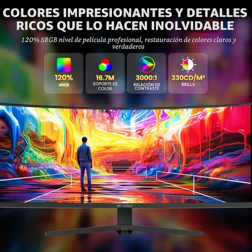Miniatura 4 de CRUA - Monitor curvo para juegos de 49 pulgadas DQHD (5120 * 1440), 144Hz/165Hz, 1500R, 32:9, AMD FreeSync, 120% sRGB, monitor de pantalla ultra