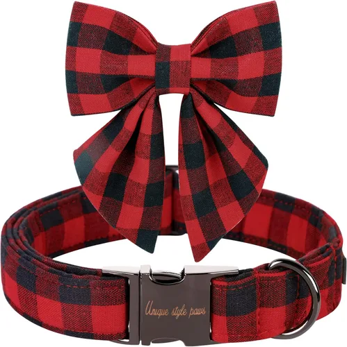 Miniatura 9 de Unique style paws Collar de perro con corbata, collar de perro a cuadros rosa y verde, el mejor regalo para perros pequeños, medianos y grandes, S