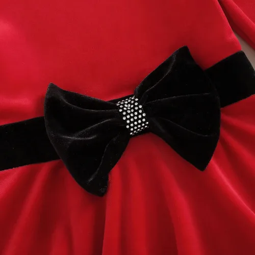 Miniatura 5 de woshilaocai Vestido de Navidad para niñas pequeñas, vestido de terciopelo con lazo de Papá Noel con sombrero, vestidos de fiesta para fotos