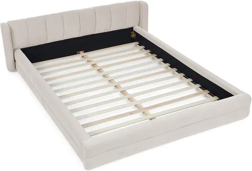 Miniatura 8 de DEINPPA - Marco de cama tamaño Queen con cabecero suave tipo nube, base de cama de madera con tapizado de chenilla, no necesita somier - Beige