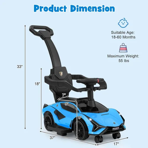Miniatura 7 de OLAKIDS Lamborghini SIAN - Automóvil de empuje 3 en 1, con licencia para bebé, con mango de control parental, ruedas universales, juguete para Azul