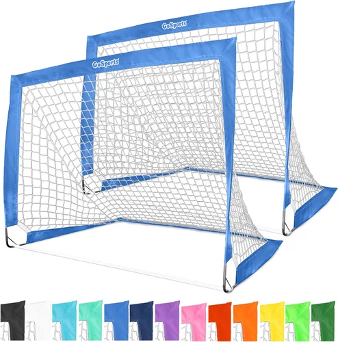 GoSports Porterías de fútbol portátiles de 4 x 3 pies para niños, 13 colores, juego de 2 redes desplegables de tono de equipo para patio trasero