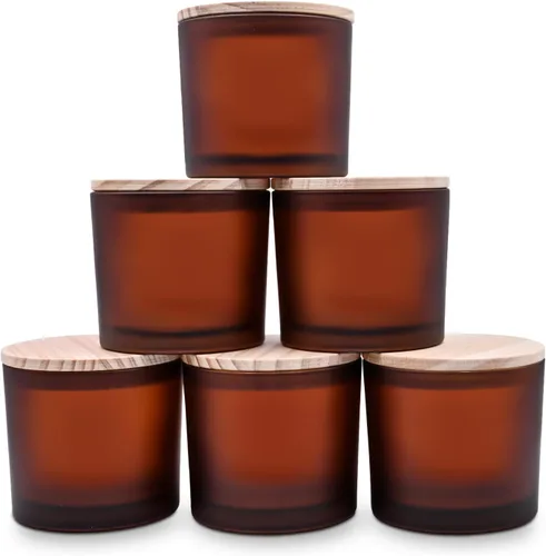 Miniatura 10 de SHOWIN Tarros de vela gruesos de 18 onzas para hacer velas, 6 unidades, frascos vacíos con tapas de madera para hacer velas, recipiente de muestra