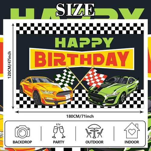 Miniatura 2 de RaceCar - Cartel de feliz cumpleaños de carreras de autos de carreras, decoración temática deportiva, decoración para interiores y exteriores