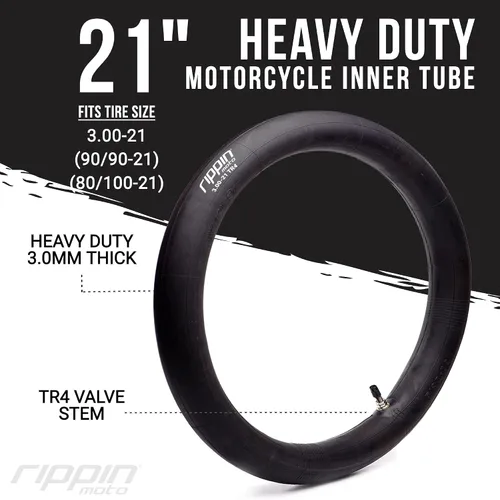 Miniatura 2 de Rippin Moto Tubo de motocicleta resistente 90/90-21 o 80/100-21 (3.00 x 21), goma natural de alta calidad de 0.118 pulgadas de grosor, válvula TR4