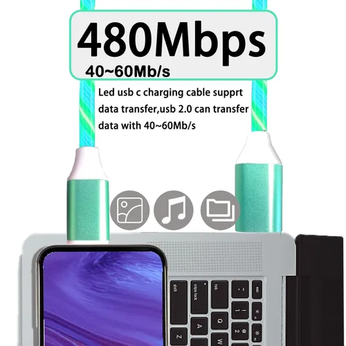Miniatura 3 de Paquete de 2 cables de carga LED USB C, cable de carga tipo C, cargador USB C rápido compatible con Samsung Galaxy S21 S20 S10 S9 S8 Note 20, LG V30