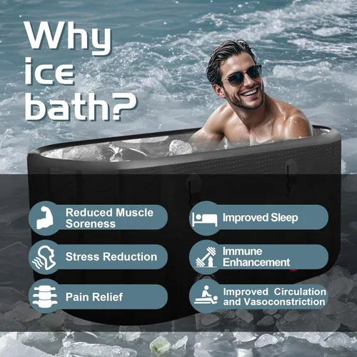 Miniatura 3 de HotMax Bañera de hielo de punto caído para recuperación de 195 galones, compatible con enfriadores de agua, bañera fría con tapa aislada, bañera