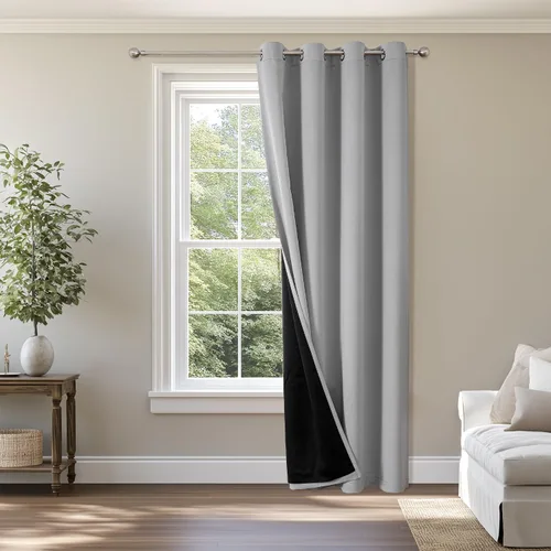 Miniatura 109 de ChrisDowa - Cortinas 100% opacas, para dormitorio, con forro negro, 2 capas gruesas, aislamiento térmico y ojales, 63 pulgadas de largo, juego de 2