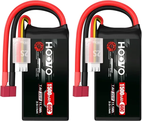 HOOVO Paquete de batería Lipo RC 2S 7.4V 1500mAh 60C con conector T para RC Barco, Camión, Helicóptero RC, Avión, Quadcopter, UAV, Dron, FPV Racing