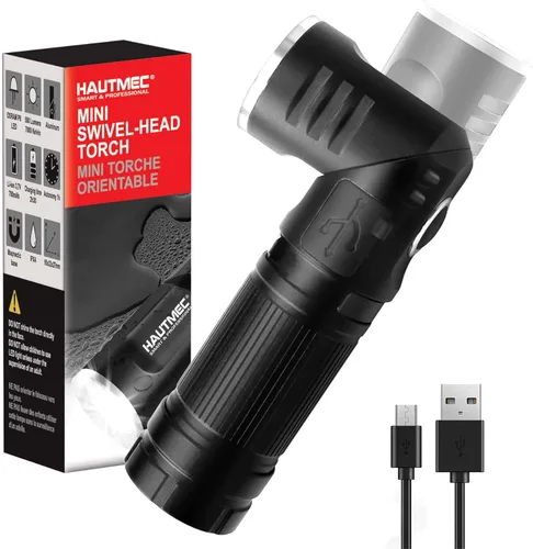 Miniatura 11 de HAUTMEC Linternas recargables de 1400 lúmenes, linterna LED EDC con linterna de 90 grados, cabeza giratoria, 5 modos, linterna de bolsillo, base