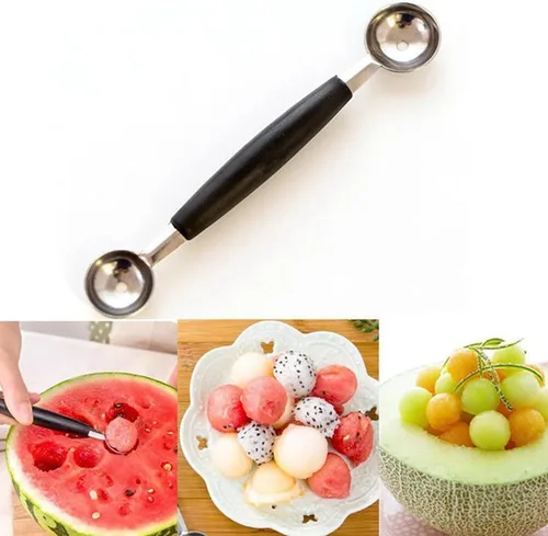 Miniatura 6 de Cuchara de melón de acero inoxidable 2 en 1, cuchara de melón de doble cara, helado de melón de sandía adecuado, cómodo agarre antideslizante