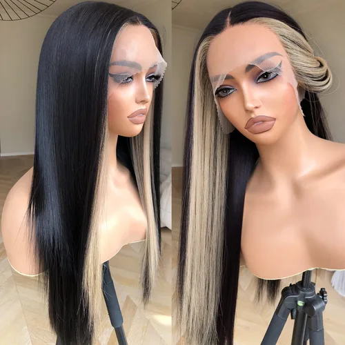Miniatura 3 de Peluca de encaje frontal con rayas de zorrillo BrownBomb, peluca de encaje frontal precosida lista para usar, pelucas de encaje frontal sintéticas