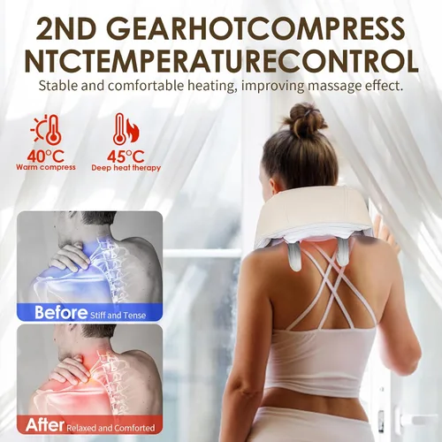 Miniatura 3 de Therapexa - Masajeador de cuello y hombros, masajeador de espalda para aliviar el dolor de tejido profundo, masajeador para dolor de cuello y Beige