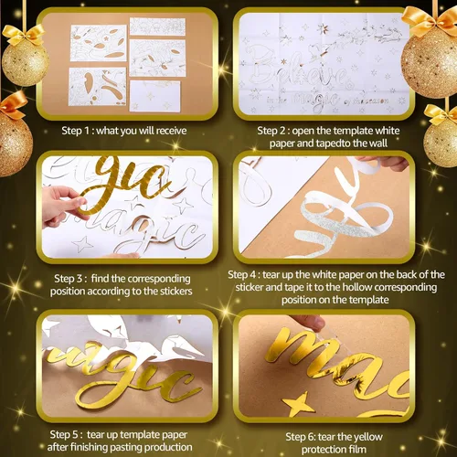 Miniatura 5 de Calcomanías Acrílicas de Pared de Navidad Pegatinas de Cita Believe Pegatinas de Espejo 3D DIY Pegatinas de Navidad Cristo Decoración de Pared