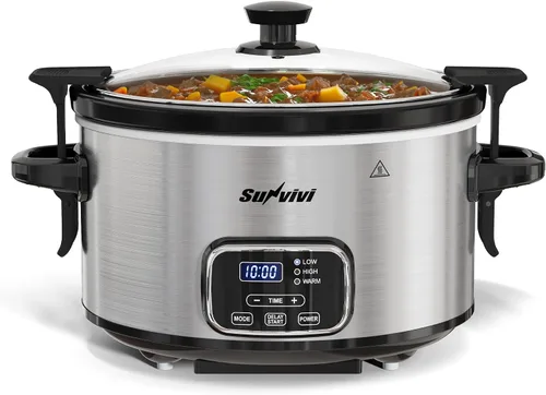 Miniatura 11 de Sunvivi Olla de cocción lenta de 3 cuartos de galón y mini calentador de alimentos con 3 ajustes de calefacción, olla de cerámica extraíble, tapa