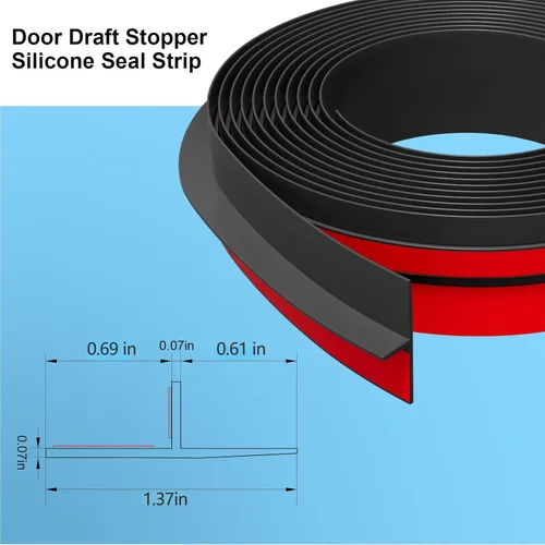 Miniatura 2 de Elvone Tope de puerta en forma de T, tira de sellado de silicona de 1.37 pulgadas x 20 pies para huecos de ventanas, burlete para ducha, color negro