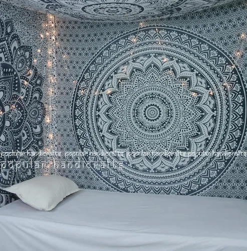 Miniatura 8 de Popular Handicrafts Original Ombre - Tapiz indio Mandala para pared, ornamento hippie, colcha bohemia con brillo metálico