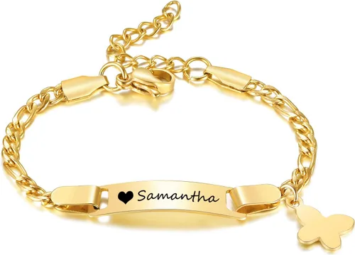 Miniatura 115 de Pulsera de barra para bebé: chapado en oro de 18 quilates, pulsera con placa de identificación personalizada para niños pequeños de mamá, nombre