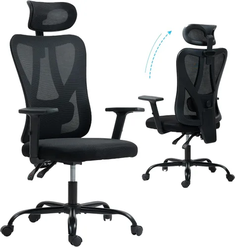 Miniatura 12 de ECOTOUGE Silla de oficina ergonómica, silla de computadora de malla de respaldo alto con soporte lumbar, reposacabezas ajustables y reposabrazos 3D