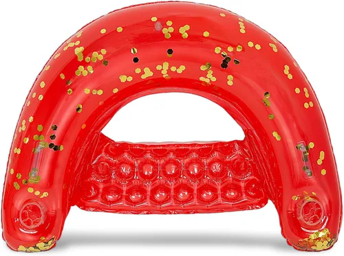 Miniatura 9 de POZA Silla flotante inflable para piscina, tumbona lujosa rellena de confeti brillante, 2 portavasos y asas integrados, silla flotante de agua
