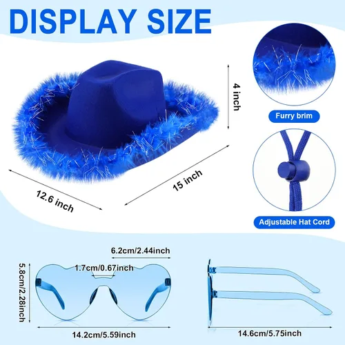 Miniatura 2 de Zhanmai 6 Pieces Cowgirl Hat with Feather Boa and 6 Pieces Heart Sunglasses Set for Girls Bachelorette Party, Costume Party