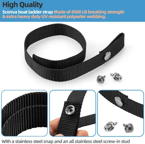 Miniatura 5 de Correa de escalera para pontón, accesorios de lancha pontón con broche de acero inoxidable y perno de tornillo, extra resistente, 4500 libras