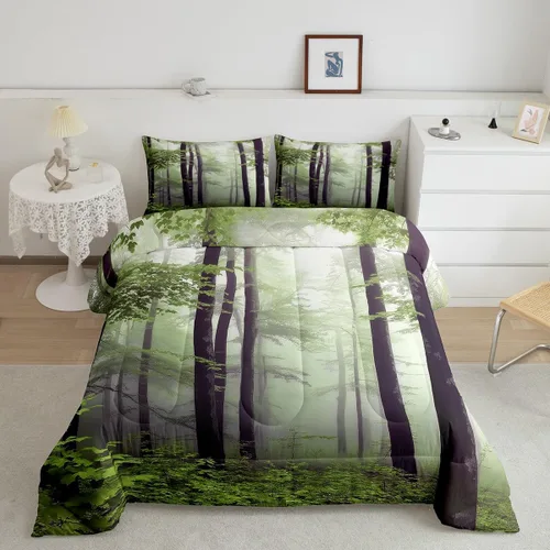 Miniatura 17 de Erosebridal Juego de ropa de cama con inserto de edredón de árbol brumoso para temporada de otoño, juego de edredón místico con niebla y naturaleza