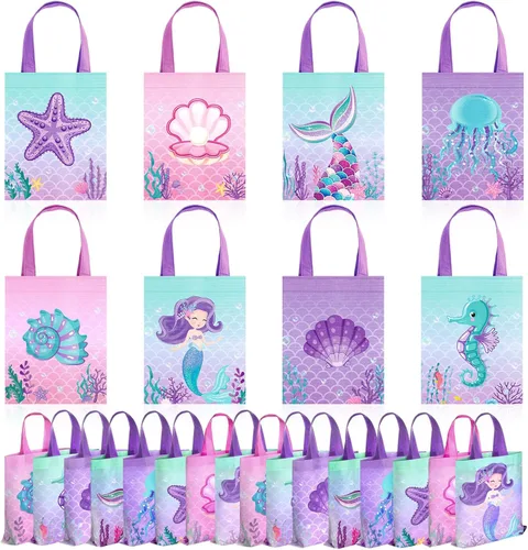 Photect 32 bolsas de recuerdo de fiesta de sirena bajo el mar, bolsas de golosinas de animales marinos marinos, bolsa reutilizable de sirena no