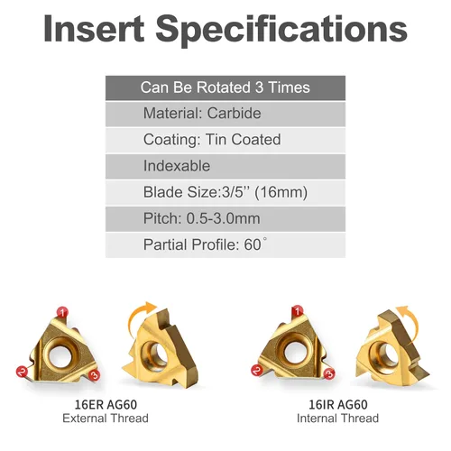 Miniatura 3 de Herramientas de corte de torno de metal – 1/2" y 5/8" soporte para herramientas de roscado barras de mandrinar con 10 piezas de insertos de carburo