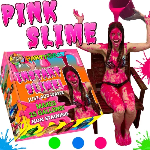 PARTY GOAT Polvo de slime instantáneo rosa. Kit a granel de 25 galones. Solo tienes que añadir agua. Mezcla de slime líquido para volcar a personas