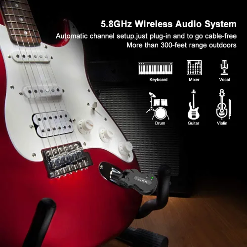 Miniatura 3 de LEKATO Sistema de guitarra inalámbrica 5.8 transmisor de guitarra inalámbrico Receptor de audio recargable Transmisor inalámbrico Receptor de 4 Negro